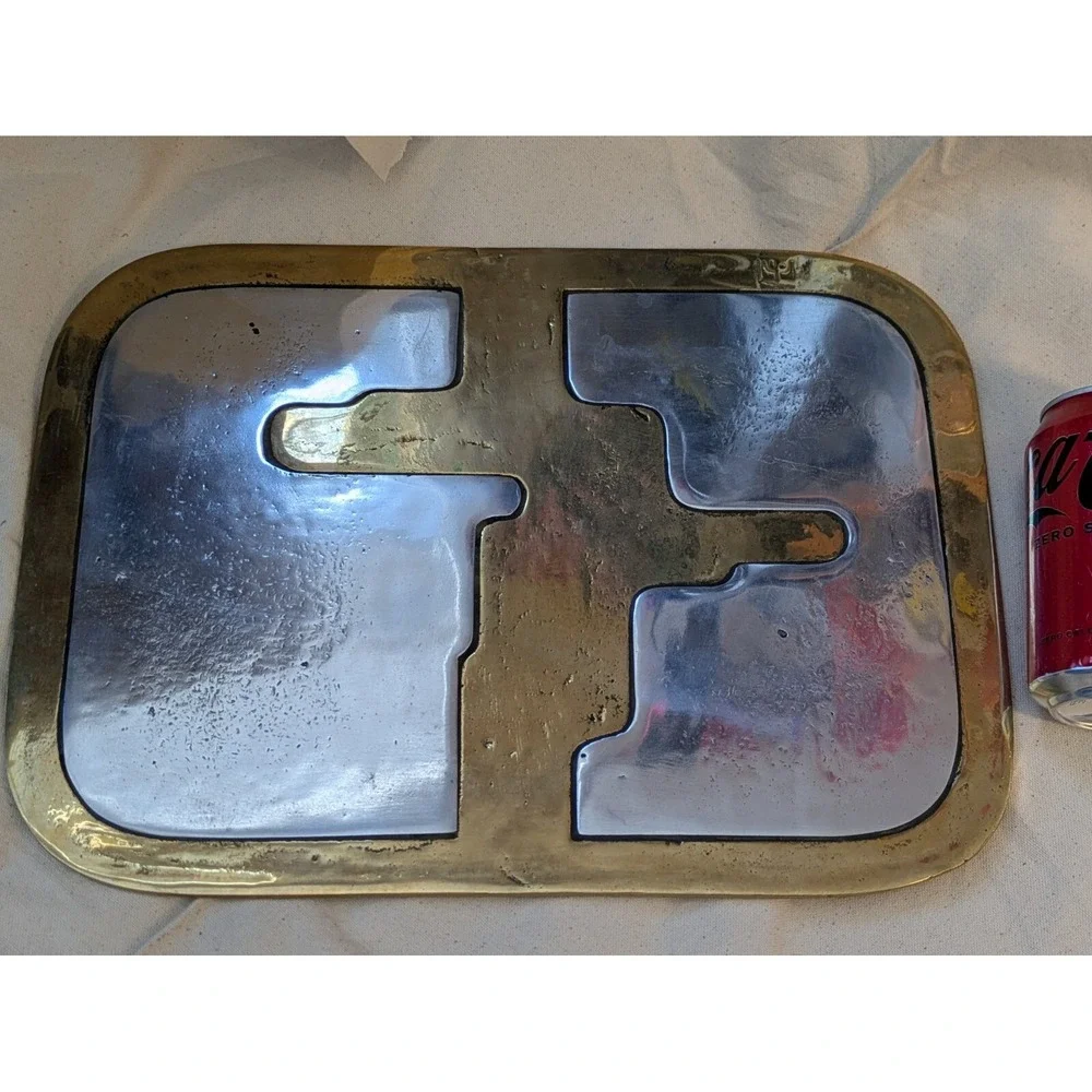 David Marshall Disenos Brutalist Brass Aluminum Tray Platter Spain  15 x 11 Inch